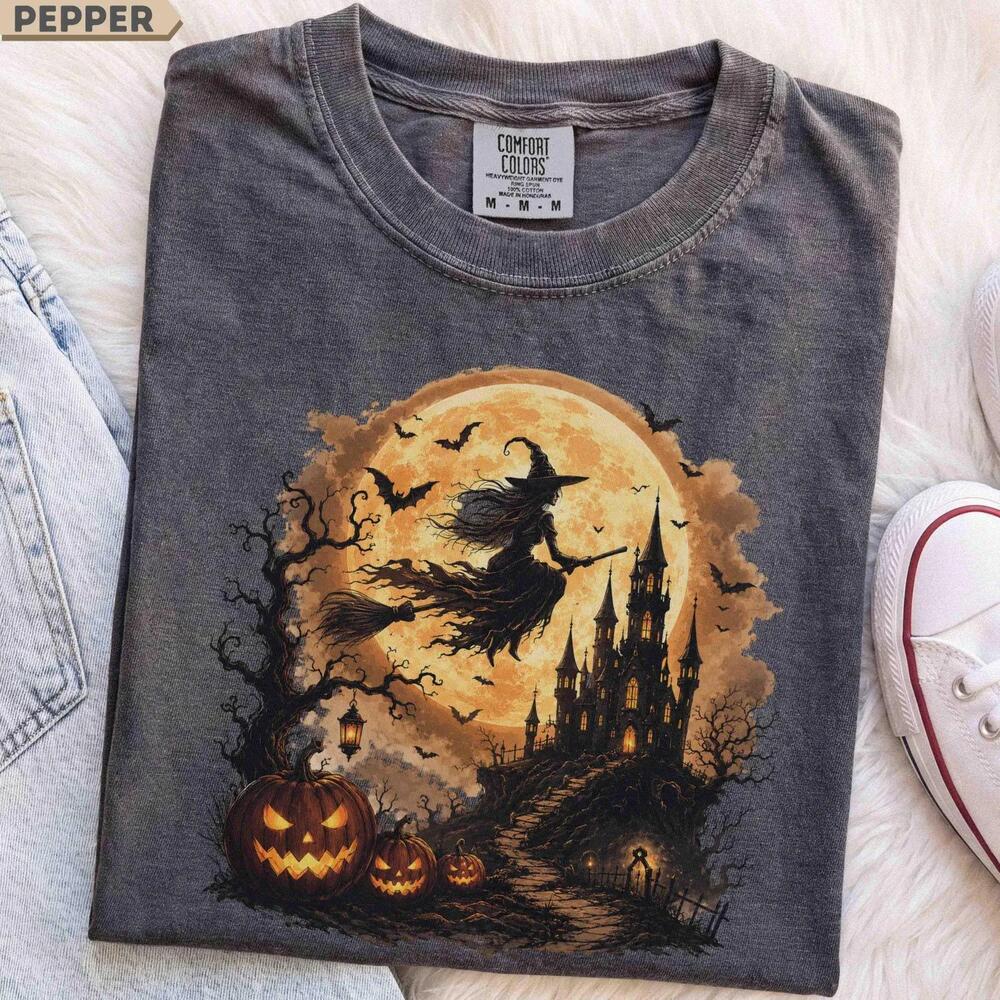 Retro Halloween Witch Shirt, Graphic Tee, Pumpkin Castle